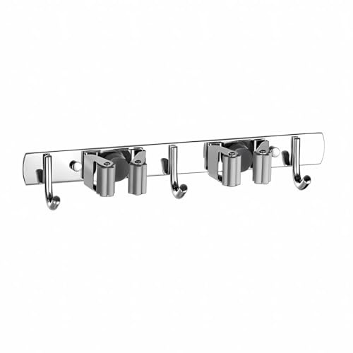 König Design Besenhalterung Wand, Schwerlast Gerätehalter Selbstklebend, Besenhalter mit Nails Installieren, Gartengerätehalter aus Edelstahl, Wandhalterung Besen (3 Haken + 2 Clips)