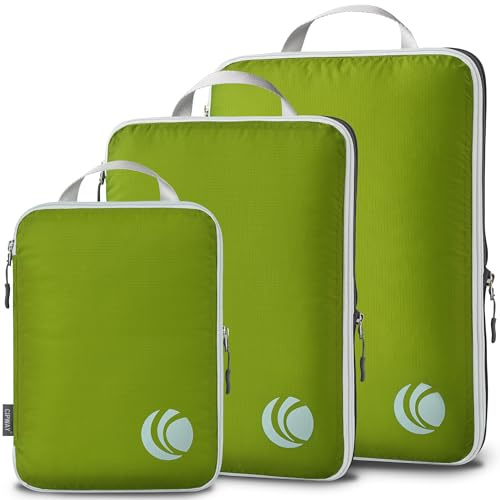 Cipway Kompression Koffer Organizer Set für Rucksack ，Ultraleichte Packtaschen Compression Packing Cubes Packwürfel Kofferorganizer Packtaschen Kleidertaschen für Reiseorganizer(grün, 3 Stück)