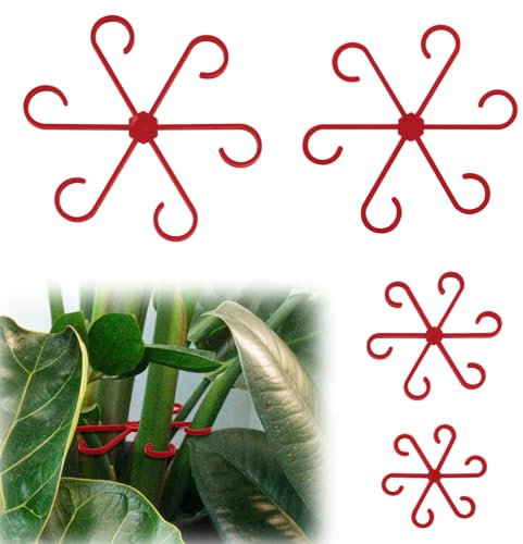 PEUTIER 4pcs Support Tige Plantes Interieur, Supports de Tige de Plante Grimpante en Plastique Crochet de Tige de Plante Réutilisable Anneau Tige Support Plantes pour Plante (Rouge)