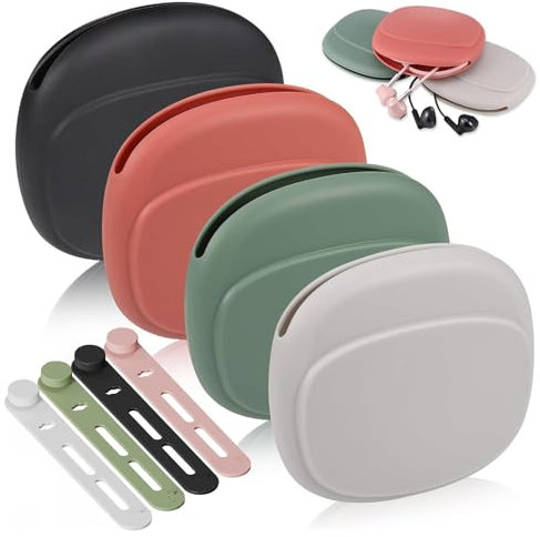 Yeomju 4 piezas bolsa para auriculares, estuche de almacenamiento de cables de datos, correas de cable reutilizables, organizador de cable de silicona, juego de accesorios de silicona suave