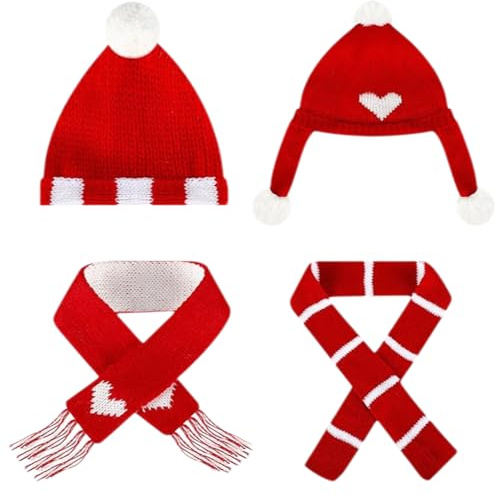 4Pcs Weihnachtspuppenmütze Puppen und Weihnachtsschal, Gestrickte Weihnachtsmütze und Weihnachtsschal, Weihnachtsmütze für Puppen, Weihnachten Accessoires (B