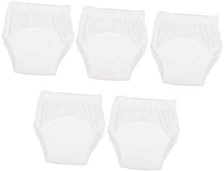 Trainingshosen 5 Stück-pack aus Baumwolle, Weiß, Waschbar | Unterwäsche fürs Töpfchentraining, Elastischer Bund, für Babys 9-11kg, Saugfähig