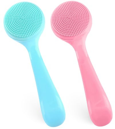 2 Pcs Silicone Manual Facial Cleansing Brush Manual Handheld Silicone Face Scrubber Soft Bristles Waterproof Exfoliating Face Brush Face Cleaning Scrubber for Blackheads Makeup Residues Removal