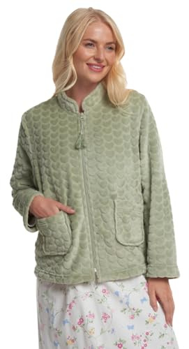 Suzy & Me Ladies Heart Embossed Zip Up Bedjacket (UK, Numeric, 20, 22, Regular, Regular, SAGE)