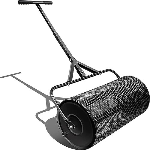 Épandeur de compost de 24 pouces, rouleau de pelouse durabl, épandeur de fumier léger avec poignée en forme de T améliorée, épandeur de sol supérieur pour l'entretien de la pelouse et du jardin,Black