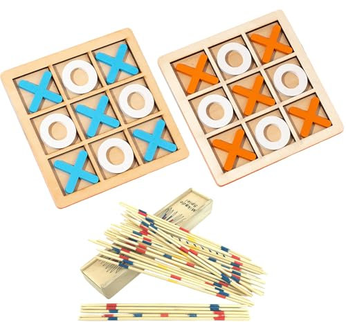 GUTERTOP 2 Stück Tic Tac Toe Extreme, 1 Stück Mikado Spiel Kinder Ab 6, Tik Tak Toe Holz Reisespiel für Erwachsene Wohnzimmer Dekor und Schreibtisch Dekor Familienspiele