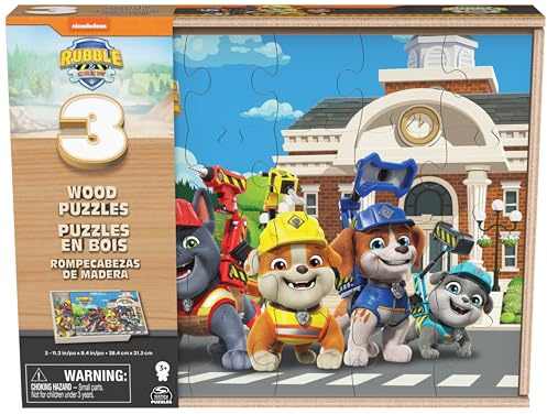 Rubble & Crew Holzpuzzle-Sammlung, 3er Set mit Stabiler Holzbox zur Aufbewahrung, 24-teilige Kinderpuzzles, Puzzle-Spaß für Vorschulkinder ab 3 Jahren