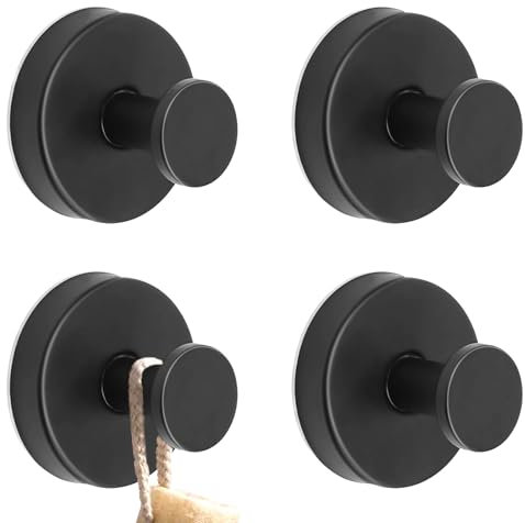 Bukuhlio Lot de 4 crochets à ventouse noirs - Sans perçage - Crochets à ventouse - Crochets muraux extra solides - Pour salle de bain, cuisine, fenêtre lisse