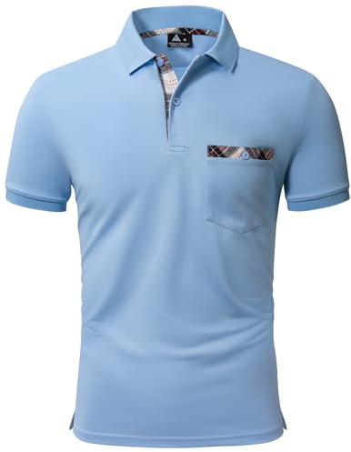 JACKETOWN Herren Poloshirt Kurzarm Kontrastfarbe Karierte Poloshirt Atmungsaktive Elastisch Polo Herren Golf Weicher Stoff Polo Shirt Brusttasche Sommer M-3XL