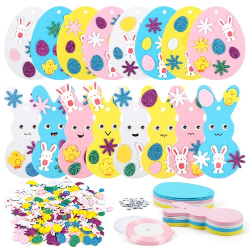 Ostern Basteln Kinder,32pcs DIY Osterdeko Bastelset,Osterhase Ostereier für Kindern,Moosgummi Bastelset Kinder,Oster Bastelset,DIY Bastelzubehör Bastelmaterial Set