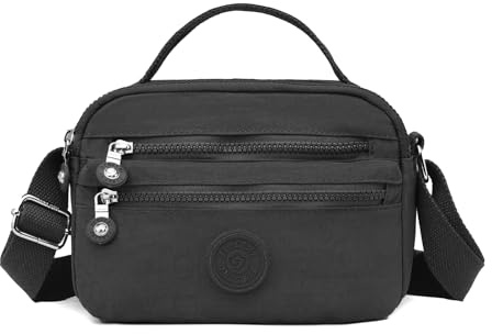 JANKS Sac à bandoulière pour femme en matériau recyclé - Taille moyenne - Pour téléphone portable - Avec large bandoulière, Noir , Mittel