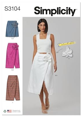 SIMPLICITY Schnittmuster SS3104K5 Damen-Wickelröcke mit abnehmbarer 3D-Blume K5 (36-38-40-42-44)