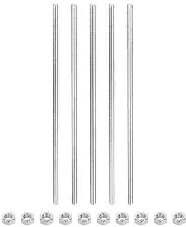 QUARKZMAN 5pcs Varilla Roscada M6 x 150mm, Perno Roscado a la Derecha Métrico Varillas Roscadas Completas de Acero Inoxidable con 10pcs Tuercas Hexagonales de 1mm Paso, Plateado