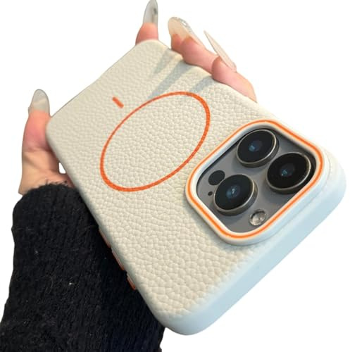 ORBANA Luxuriöse, kabellose Ladehülle aus Retro-Leder mit magnetischem Bumper (Hülle für iPhone 11 Pro/Weiss)