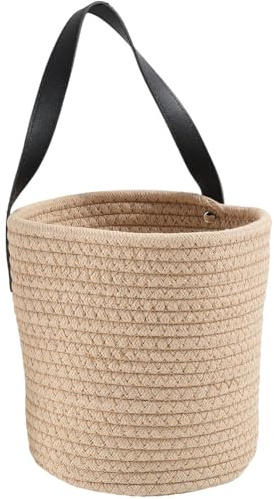 SOFPLATE 7.1 x 9.8 x 4.7 Inch Wall Mounted Woven Hanging Basket Cotton Wall Basket Handle Tan Boho Macrame Rope Multifunction Closet Shelf Storage Organizing Bin for Kitchen Room Fruit Plants Towels