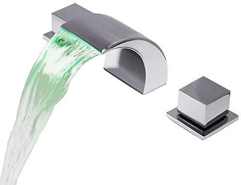 JYBNBBE Rubinetto, Rubinetto per lavabo da Bagno a LED, Rubinetto a Cascata per Bagno, Doppia Maniglia, 3 Fori, Miscelatore per lavabo, Rubinetto per lavabo da appoggio in Ottone,Chrome