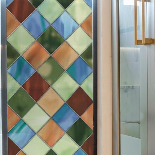 Funlife Fensterfolie Sichtschutz Bunt, Buntglas Milchglasfolie Statisch Haftend, Sichtschutzfolie Wiederverwendbar für Badezimmer Küche Fenster Tür, Retro Mehrfarbig 43x200cm