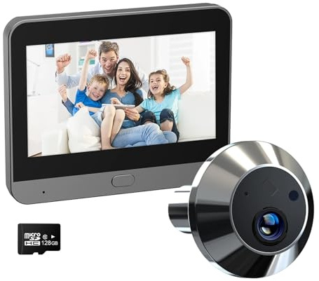 VEKELETE Spioncino Digitale con Telecamera di sorveglianza, rilevatore di Movimento PIR, WiFi 2.4G, Alimentato a Batteria, 3 MP, Campanello Intelligente(Door Cam 128G)