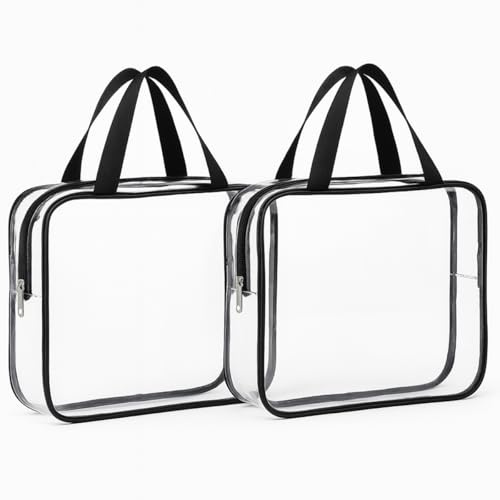 Yuexitech 2 Stück Kulturbeutel Transparent, Flugzeug PVC Kosmetiktasche Wasserdicht, 1 Liter Flüssigkeiten Beutel Handgepäck, Familie-geeignet, Flughafen-konform, Reisezubehör Für Männer, Frauen