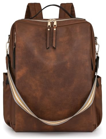 WANWEN Zaino Porta Computer Donna in Pelle, Zaino in Pelle Donna per PC, Numerose Tasche e Scomparto Separato per Laptop, Ideale per Lavoro e Viaggio