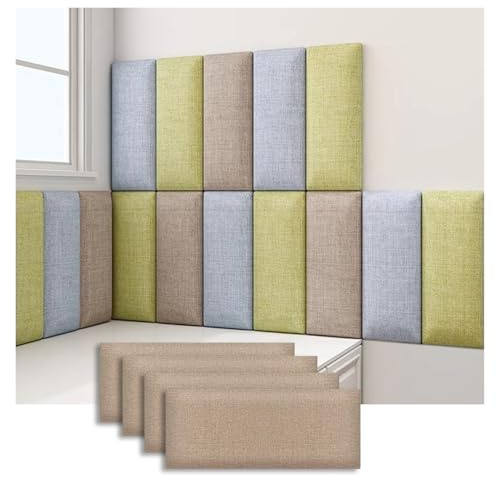 AYVADA Panneaux muraux rembourrés 3D, Lot de 2/4, Rembourrage Mural Anti-Collision en Tissu, tête de lit autocollante pour Chambre d'enfant (Marron Clair, 4 pièces)