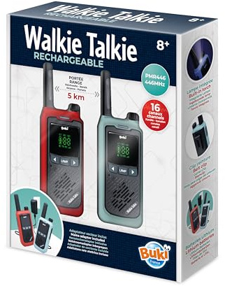 Walkie-Talkie Ricaricabili a Lunga Portata 5 km – 2 Batterie al Litio Incluse, Caricabatterie Doppio, Microfono e Altoparlante Potenziati – 16 Canali – dai 8 Anni