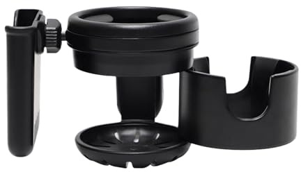 Portavasos para Cochecito,Soporte de Bebida con Rotación 360° y Soporte para Móvil - Multiusos para Carritos de Compra Patinetes Sillas de Ruedas Bicicletas