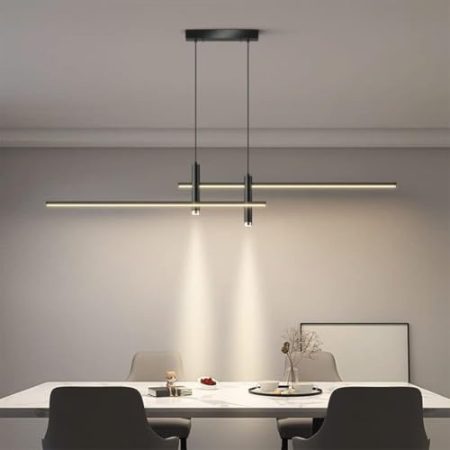 Lampada a Sospensione a LED Dimmerabile Lampada da Tavolo da pranzo Moderna con Telecomando con 2 Faretti da Soffitto Lampadario Regolabile in altezza per Sala da Pranzo Soggiorno (Nero, 90cm)