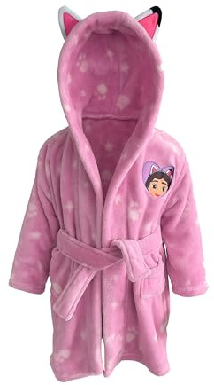 OMYDREAM Gabby Et La Maison Magique Robe de Chambre Fille | Polaire Douce | Chaude & Confortable | Capuche | Broderie Cœur | Oeko-TEX | Rose (FR/ES, Âge, 2 ans, 4 ans, Taille normale)