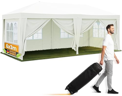 NATURIZ Tonnelle 3 x 6 cm, imperméable, stable, résistante à l'hiver et protection UV 50+, pliable, avec parois latérales, tente pop-up pour jardin, camping, marchés, beige, 3 x 6 m