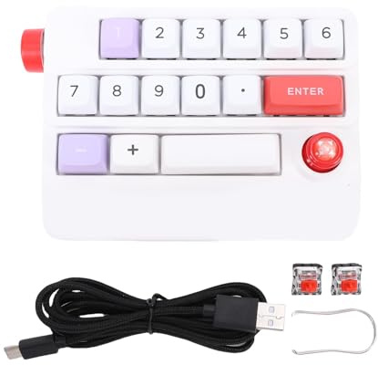 Tastierino numerico meccanico USB cablato programmabile 17 tasti Tastierino numerico Hot Swap N Key Rollover con controllo joystick per PC Laptop Gaming Materiale ABS (Bianca)