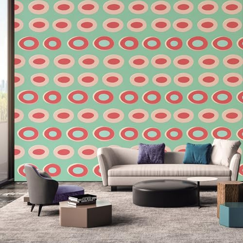 Générique Papier Peint Panoramique Cercle - Papier Peint Années 70 Moderne Abstrait - Deco Chambre Salon - Fresque Murale - Wallpaper - 150x105 cm A-3276