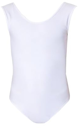 Wildarms Camiseta de ballet sin mangas para niñas, estilo leotardo para danza y gimnasia, con tela suave, Blanco, 7-9