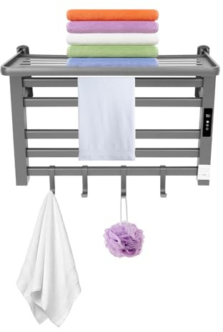 Scaldasalviette elettrico da 95 W, regolabile con pannello di controllo touchscreen, portasciugamani per appartamenti, bagni, hotel 55 x 40 cm (grigio)