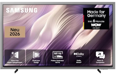 Samsung OLED S99H 4K 55 Zoll (138 cm), UHD Fernseher, Antireflexion mit Glare Free, FloatLayer OLED Design mit Metallrahmen, bündige Wandmontage, Dolby Atmos, bis 165Hz, AI Companion, Smart AI TV