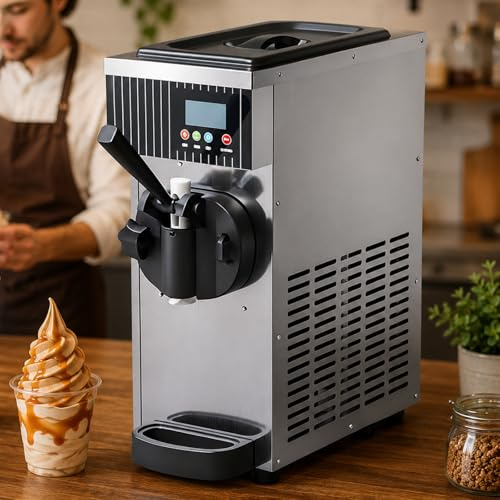pealiritansemen Macchina per Gelato Soft 450W, Gelatiera da Banco con Display LCD, Pre-Raffreddamento, Pulizia Automatica, Vasca 2,5L, Macchina Gelato Monogusto per Bar e Gelateria StainlessSteel