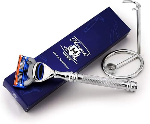 Designer Edelstahl kompatibel Shaving Rasierer und Edelstahl Ständer Combo – Pflege & Shaving Luxus Auswahl – Geschenk für ihn