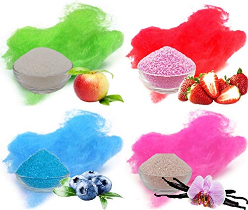 4x 250g Aromazucker Set mit Geschmack Apfel Erdbeer Heidelbeere Vanille farbiger Zucker für Zuckerwatte