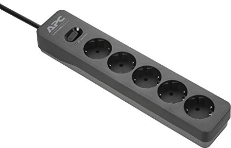 APC Surge Protector PME5B-GR Ciabatta Elettrica con Protezione da Sovratensione, Spina Schuko a 5 Ingressi, Commutabile, per PC, TV, Nero