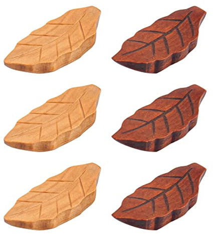 AUEAR Lot de 6 Repose-Baguettes en Bois Naturel en Forme de Feuille pour cuillère, Fourchette, Couteau, décoration de Table