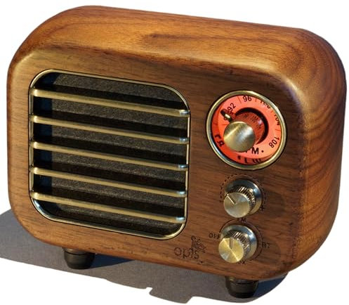 Opis Radio 3 – Petite Radio Portable Rechargeable, dotée de FM et Bluetooth, idéale pour la Maison et Le Chantier, au Style d'un Ancien Poste Radio en Bois (Merisier)