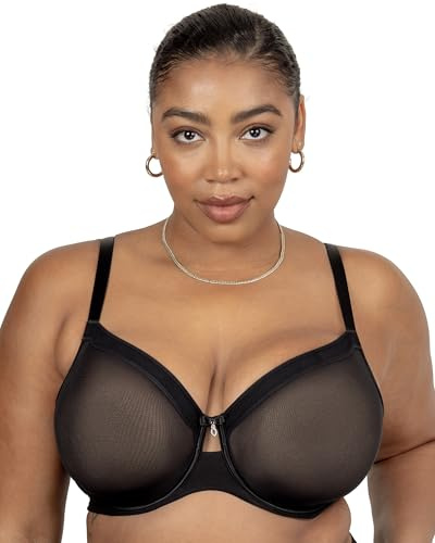 Curvy Couture Tunn mesh-bh för damer med full täckning och ovadderade byglar, sexig och stödjande i plusstorlek, 80D