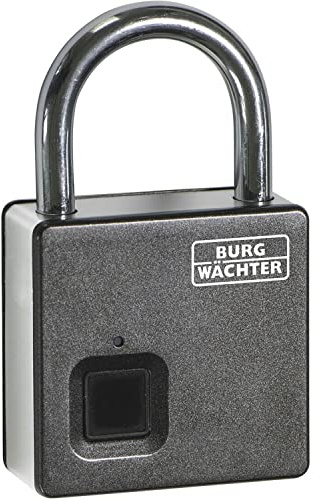 BURG-WÄCHTER Vorhängeschloss, Vorhangschloss mit Fingerabdruck, für außen und innen, 7 mm Bügelstärke, gehärtet, Aufbruchschutz, Scan & Lock 610 53
