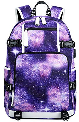 FANDARE Ryggsäckar laptop skolryggsäck pojke skolväska flickor skolväska med USB resa dagsryggsäck tonåring dagryggsäck för män kvinnor universitet kontor vardag fritid campus vandring polyester lila