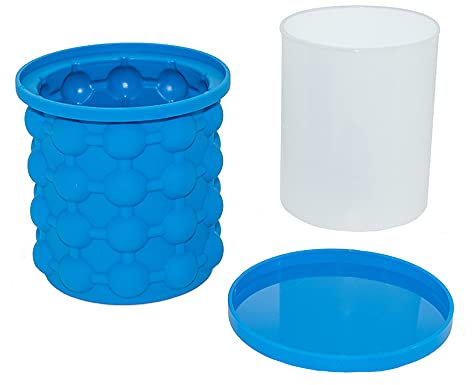 Ghiaccio Stamp, Secchiello per il Ghiaccio Riutilizzabile, 2 In 1 Secchiello Per Ghiaccio,Vassoio per Cubetti di Ghiaccio con Coperchio, per Cocktails, Drink, Alcolici, Whiskey (Blu)