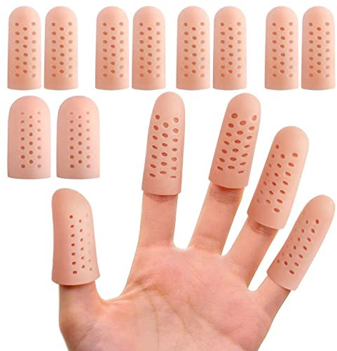 Gel Fingerlinge, Fingerhülsen Silikon, 10 Stück Atmungsaktive Fingerkappen, für Triggerfinger, Handekzem, bei Blasen, Fingerknacken, Fingerarthritis und Mehr.(Beige)