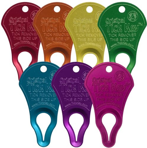 The Original Tick Key -Tick Detaching Device - Portable, Safe and Highly Effective Tick Detaching Tool (Rainbow 7 Pack)