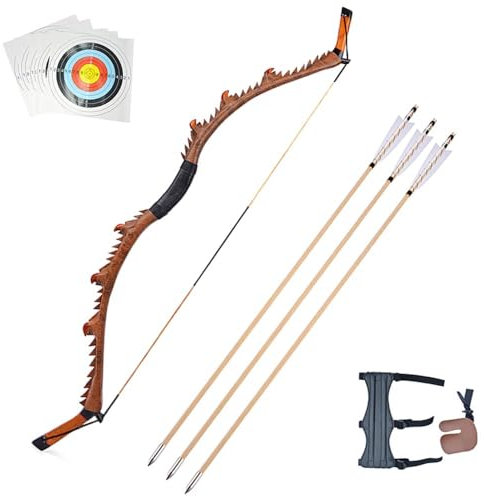 Traditionelles Bogenschießen Recurve Bogen mit 3 Pfeilen 35-55lbs Chinesischer Stil Handmade Langbogen für das Jagdübungsziel für Erwachsene Bogenschießen Langbogen Jagd