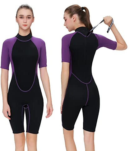 Intboss Plus Size Shorty Wetsuit for Women Senior Girls Keep Warm in Cold Water,3mm Neoprene Womens Shorty Wet Suit Snorkeling Scuba Diving Suit S-5XL
