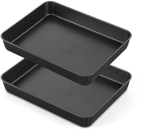 Onader Oven Baking Tray Set of 2, Stainless Steel Deep Cake Tin Non-Stick Roasting Sheet Pan, Ideal for Brownies, Lasagna, Cake, 31.6 x 24.6 x 5 cm, Healthy & Heavy-Duty, Easy Clean